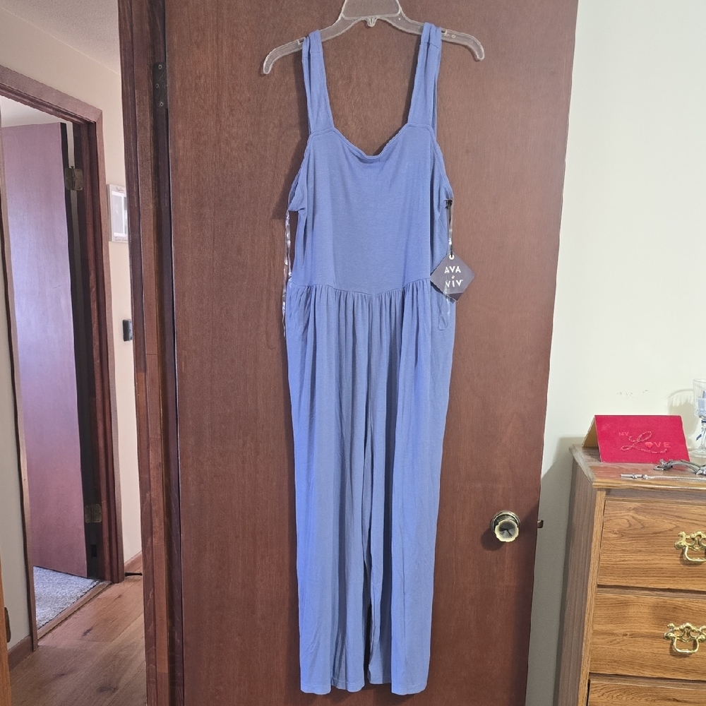Ava & Viv Light Gray/ Blue Sleeveless Jumpsuit